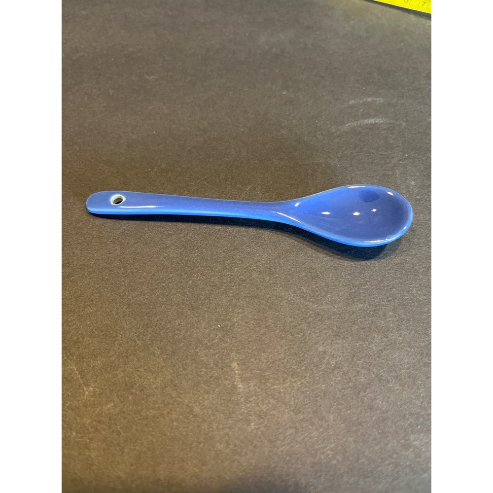 Blue Ceramic Spoon Glossy Porcelain Spice Salt Scoop with Hanging Hole 5 Inch